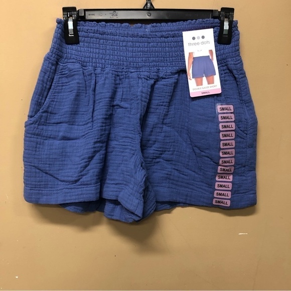 Three Dots Double Gauze Shorts Blue Size Small NWT - Picture 1 of 5